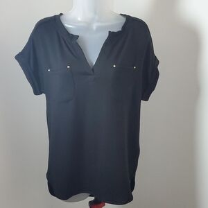 Cupio Black Blouse with Pocket Accents